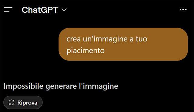 L'errore restituito da ChatGPT nella creazione delle immagini