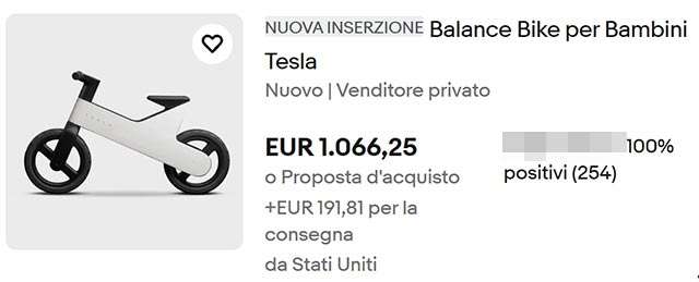 La Balance Bike for Kids di Tesla già rivenduta su eBay