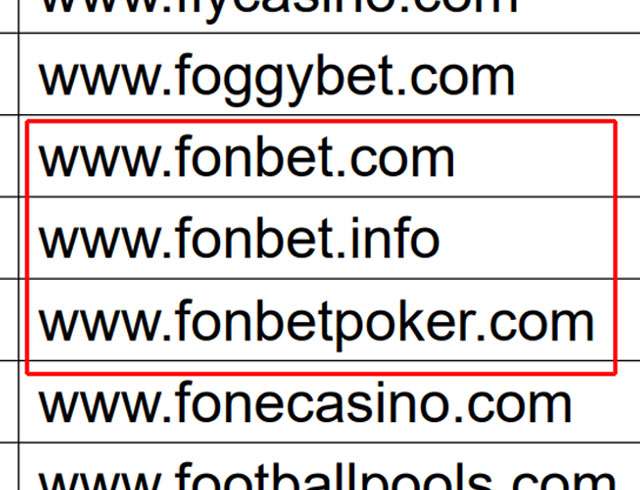 Il documento ADM con l'elenco di siti di gioco inibiti in Italia