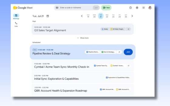 Homepage di Google Meet ora mostra agenda, file e registrazioni
