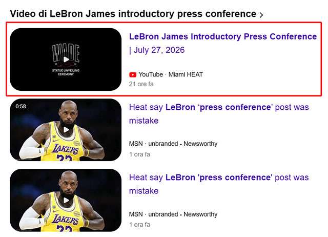Il leak di Lebron JAmes ai Miami Heat indicizzato da Bing