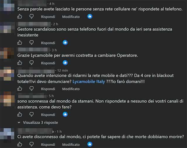 I commenti dei clienti di Lyca Mobile sui social