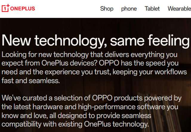 La pagina del sito ufficiale OnePlus che propone i dispositivi OPPO