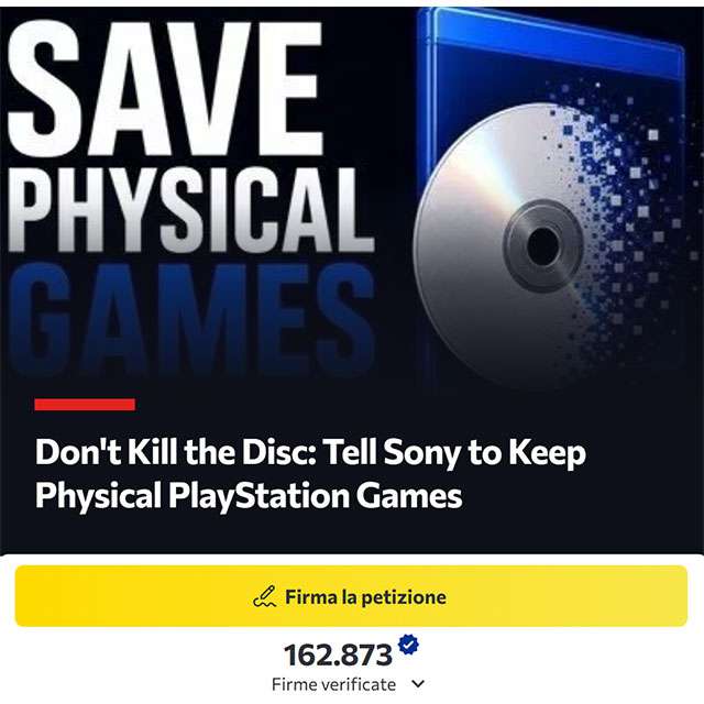 La petizione su Change.org per chiedere a Sony di non abbandonare i giochi su disco