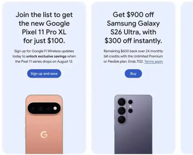 L'immagine del Pixel 11 Pro (non Pro XL) trapelata sul sito ufficiale di Google Fi