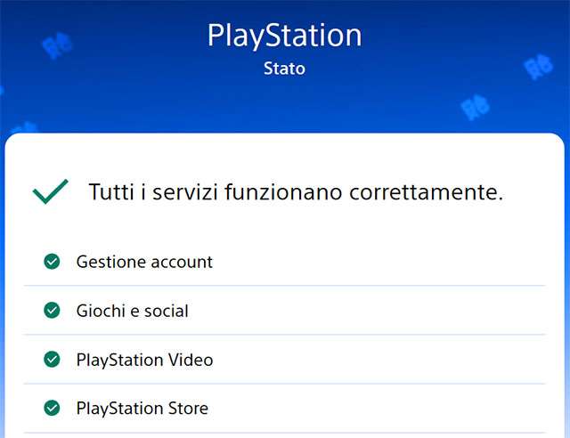 La status dashboard dei servizi PlayStation