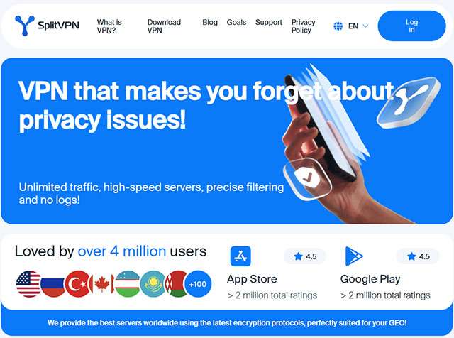 La homepage del sito ufficiale di SplitVPN