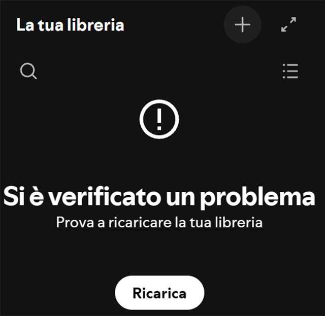 Screenshot per il problema di Spotify