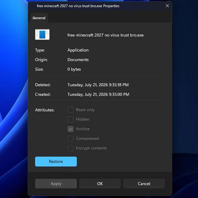 La finestra di dialogo Proprietà con il tema scuro, su Windows 11
