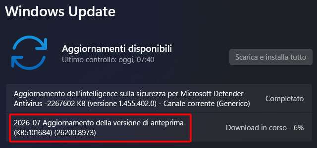 L'aggiornamento KB5101684 per Windows 11 è in download
