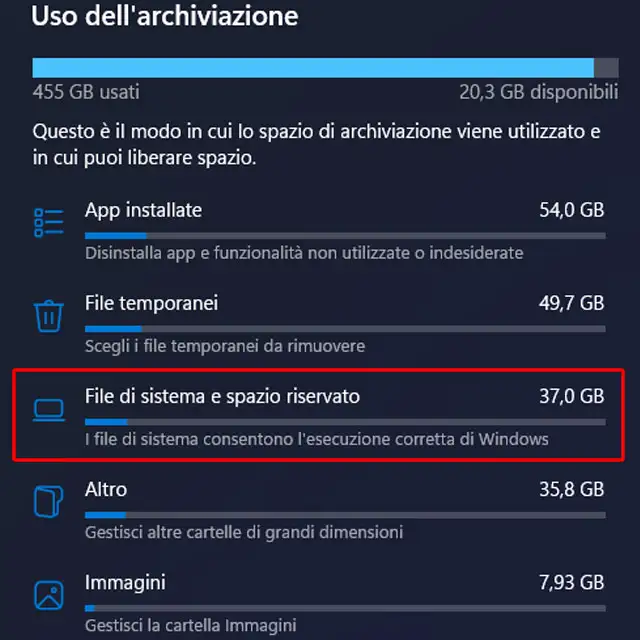 Il controllo dello storage dalle Impostazioni di Windows 11