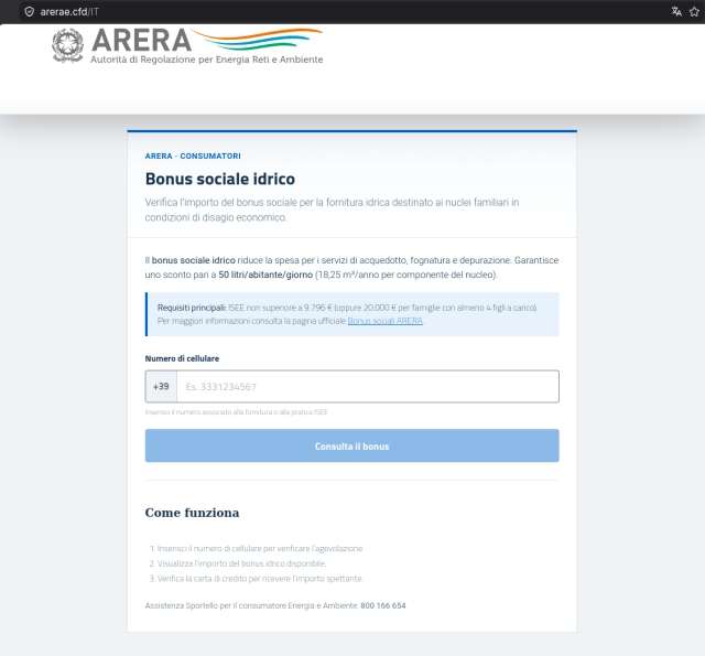 Phishing bonus sociale idrico