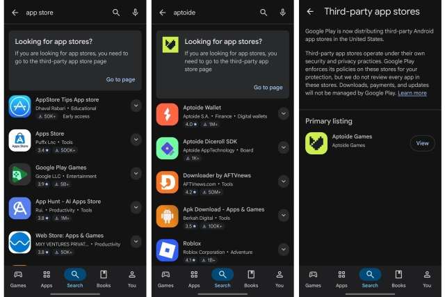 Ricerca app store terze parrti Google Play Store
