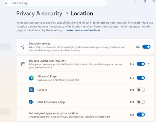 Windows 11 26H2 permessi app