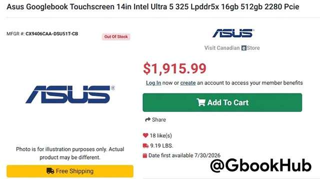 Il prezzo di uno dei Googlebook d ASUS, trapelato online