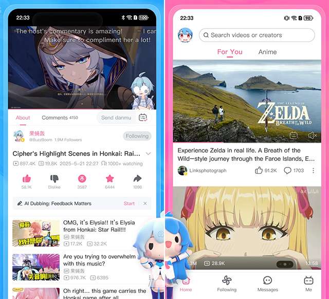 Screenshot per l'applicazione mobile di Bilibili