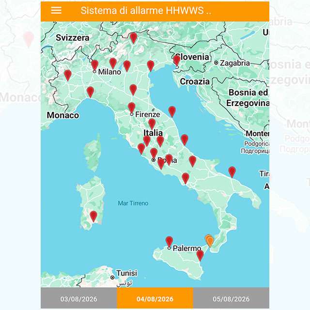 La mappa dell'Italia con i bollettini sull'ondata di calore, dall'app Caldo e Salute