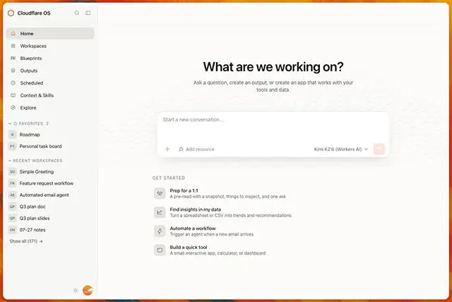 Uno screenshot per Cloudflare OS