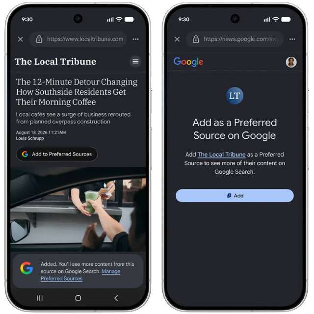 Novità per le fonti preferite su Google