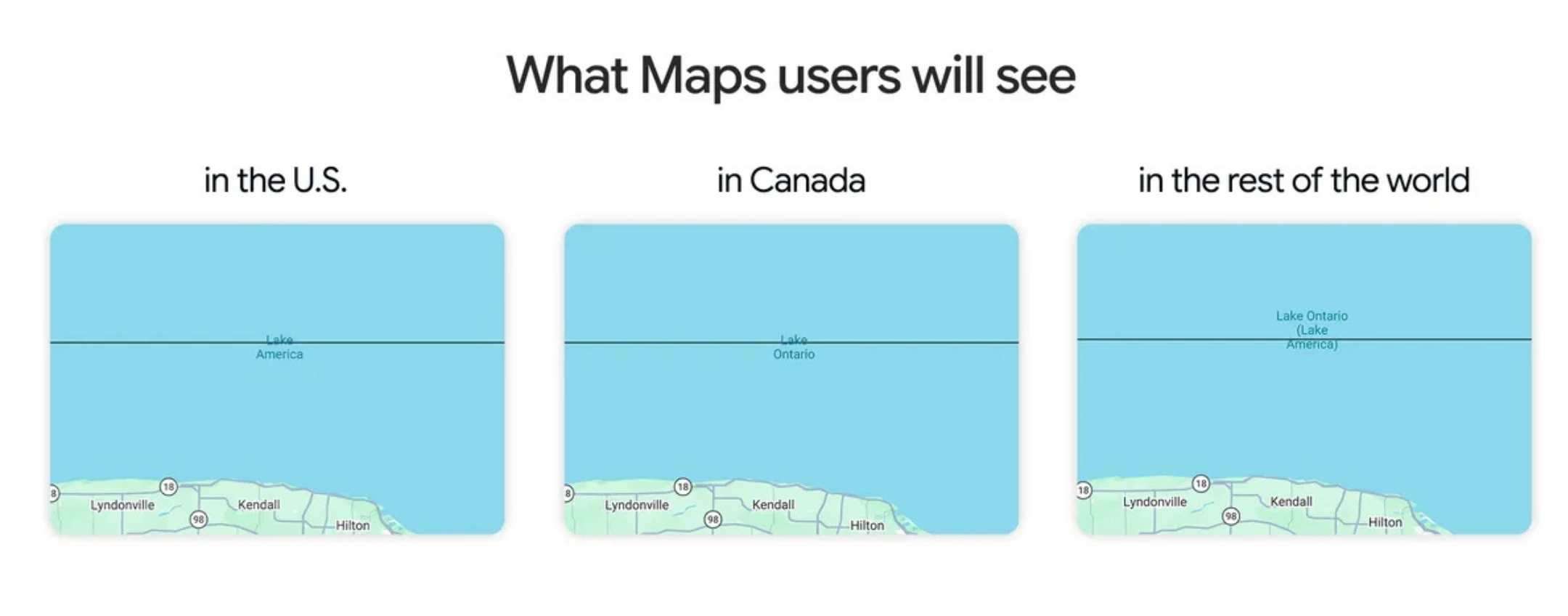 Per volere di Trump il lago Ontario diventa Lake America su Google Maps