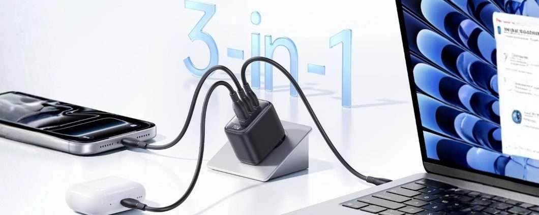 Ricarica 3 dispositivi contemporaneamente con il caricatore Baseus da 70W