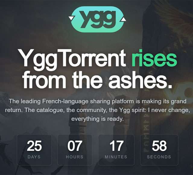 Il messaggio sulla homepage di YggTorrent