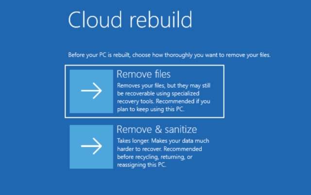 Cloud Rebuild opzioni