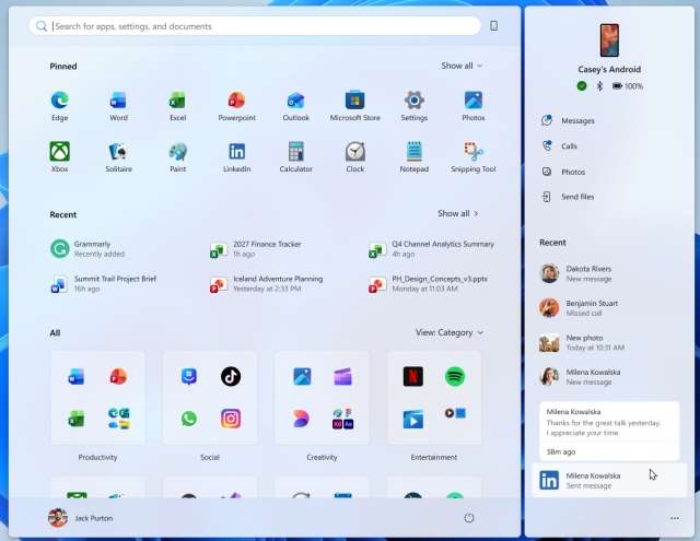 Windows 11 Phone companion anteprima