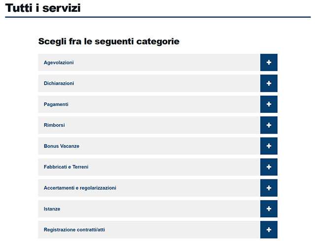 La sezione Servizi con il Bonus Vacanze