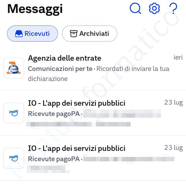 Il messaggio di Agenzia delle Entrate dentro l'app IO
