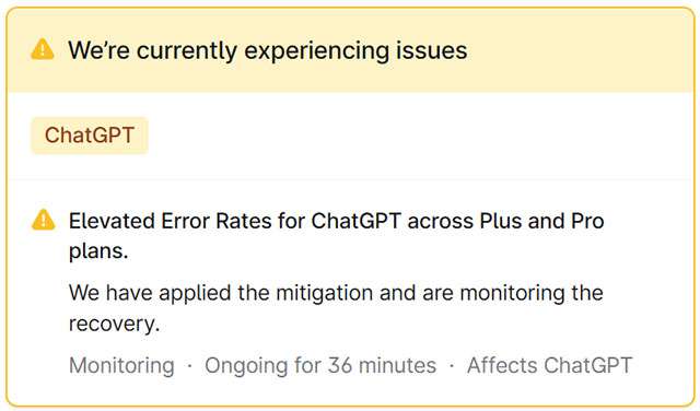 L'aggiornamento sui problemi di ChatGPT