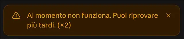 Un altro dei messaggi d'errore mostrati da Claude