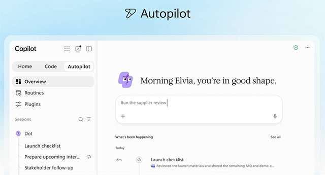 La nuova sezione Autopilot di Copilot