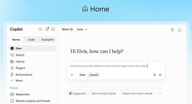 La nuova sezione Home di Copilot