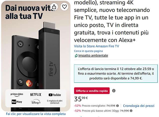 L'offerta di Amazon sulla nuova Fire TV Stick 4K (2026)