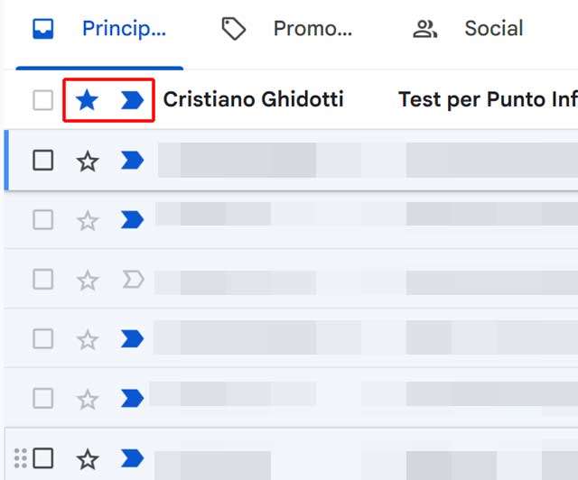 La stella e l'etichetta di Gmail sono diventate blu