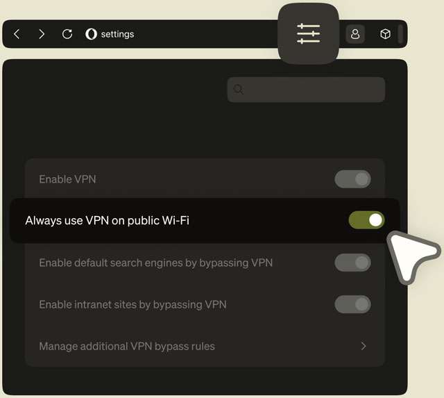 La funzionalità di Opera che attiva automaticamente la VPN quando ci si connette alle reti Wi-Fi pubbliche