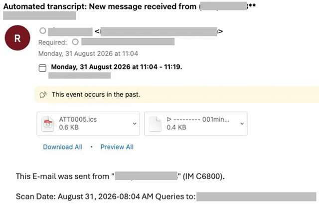 L'email inviata come parte della campagna di phishing