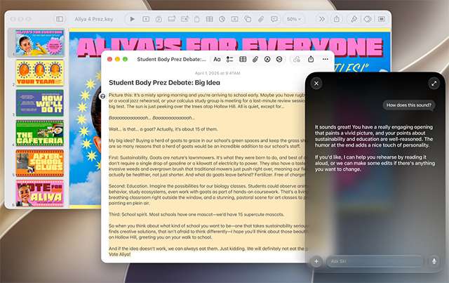 Siri AI in esecuzione su un Mac con piattaforma macOS 27 Golden Gate