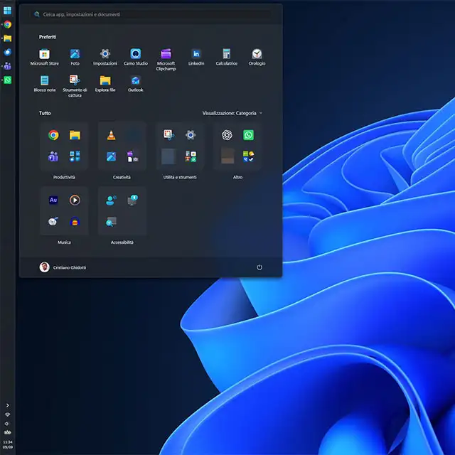 La barra della applicazioni di Windows 11 sul bordo sinistro dello schermo