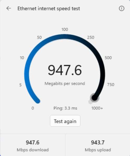 Impostazioni rapide speed test