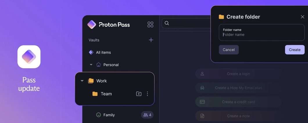 Proton Pass permette di organizzare i vault in cartelle
