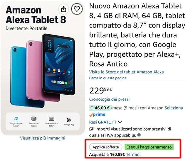 L'offerta di Amazon su Alexa Tablet 8