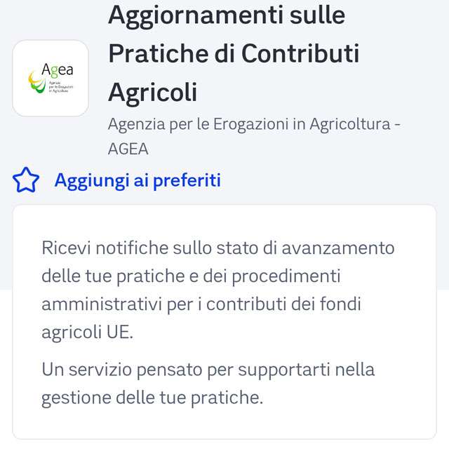 Uno dei servizi AGEA disponibili nell'app IO