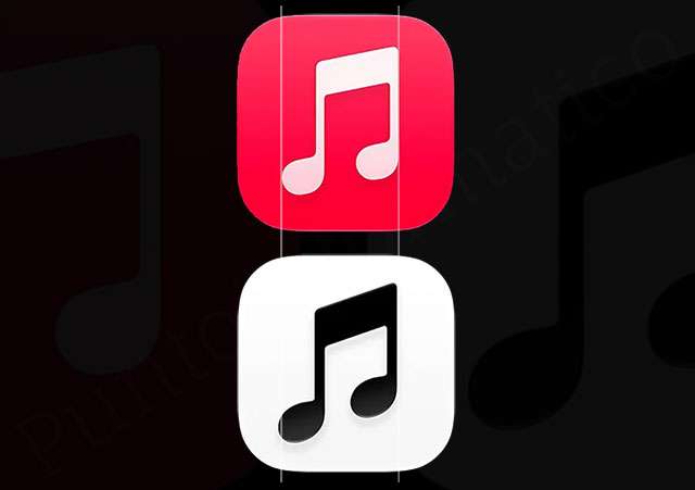 Il vecchio logo di Apple Music (sopra) e quello nuovo (sotto)