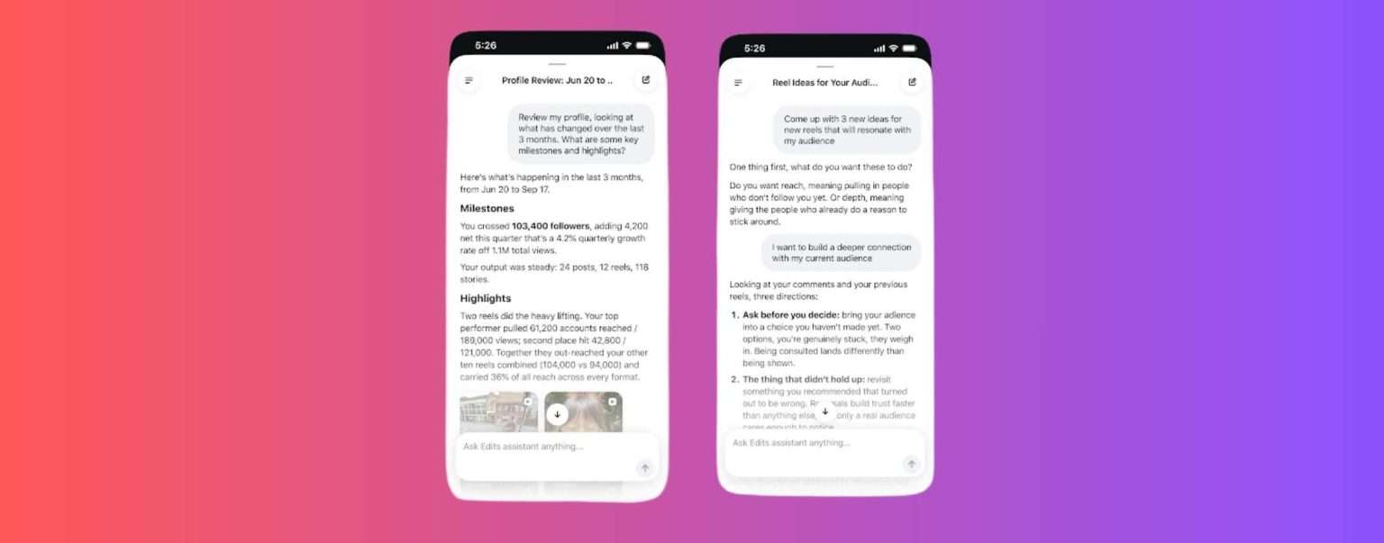 Anteprima: Instagram lancia assistente AI per Edits che dà consigli ai creator
