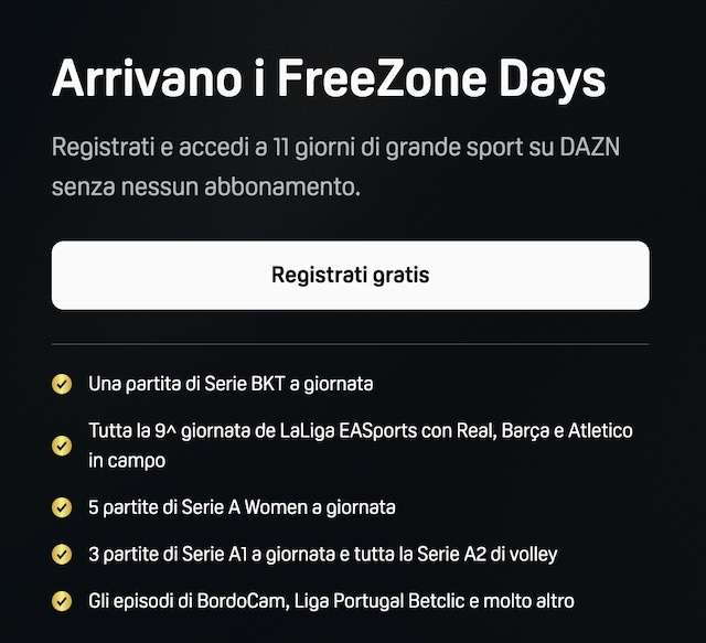 dazn freezone days registrazione