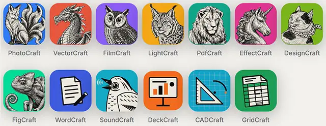 Tutte le applicazioni della suite ArtCraft