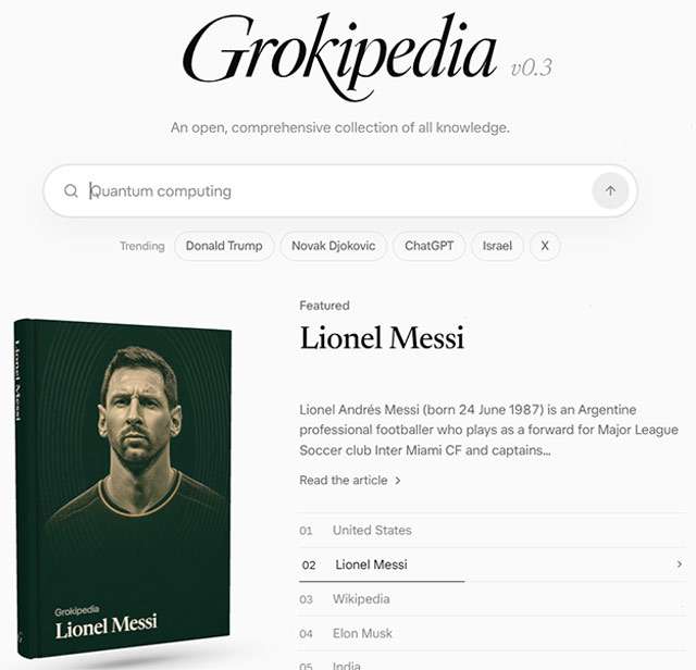 Il nuovo design di Grokipedia