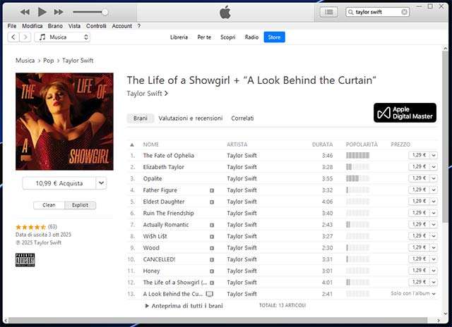 La musica di Taylor Swift in vendita su iTunes Store